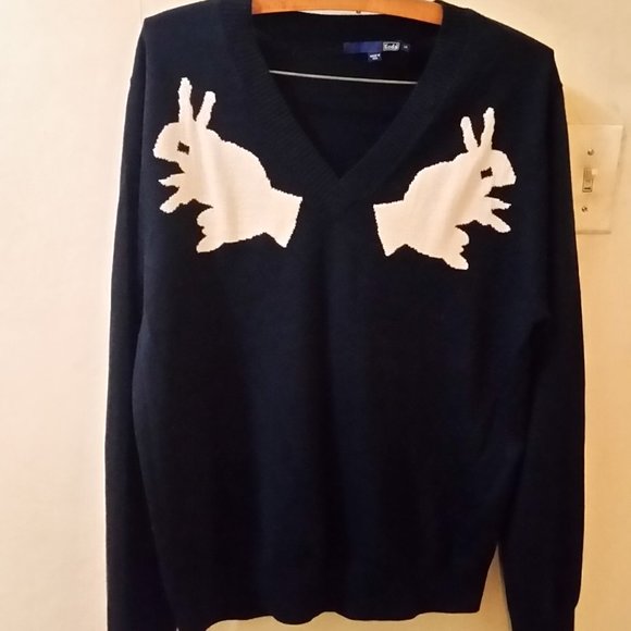 Keds Sweaters - Keds Rare Navy Blue Rabbit Shadow Puppet Sweater - V Neck Small